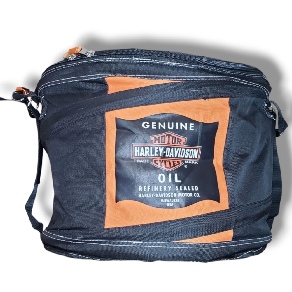 Harley-Davidson Black and Orange Collapsible 24 Pack Oil Can Cooler Bag